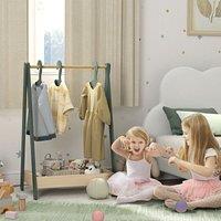 AIYAPLAY Kids Clothes Rail with Hangers, Base Shelf for Girls, Boys, Green