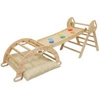 VOGREX 8-in-1 Natural Wooden Kids Triangle Climber with Arch Slide in Beige