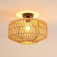 COMELY Rattan Pendant Ceiling Lights, Vintage Ceiling Light with Rattan Shade in Brown