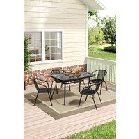 Living and Home Rectangle Garden Tempered Glass Table with 4 PE Rattan Chairs in Black