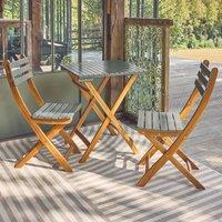 sweeek Acacia Wood Garden Table 2 Folding Chairs in Khaki