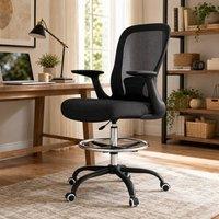 STILVORA Black Draughtsman Chair with Flip-up Armrests