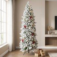 STILVORA 7ft Slim Artificial Christmas Tree with Snowy Tips in Green