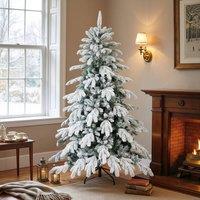 STILVORA Christmas Tree 150 cm Snow Flocked with Folding Metal Base in Green
