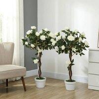 STILVORA Set of 2 Artificial Rose Trees 90 cm White