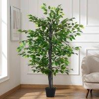 STILVORA Artificial Banyan Tree 145 cm with Cement-Filled Pot in Green