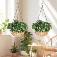 STILVORA Pack of 2 Hanging Planters with Faux Plants in Green