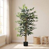 STILVORA Artificial Ficus Tree 130 cm with Pot in Green