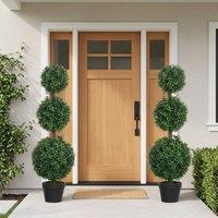 STILVORA Artificial Boxwood Trees Set of 2 in Pots 100 cm in Green