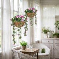 STILVORA Set of 2 Artificial Hanging Baskets with Silk Azalea Flowers