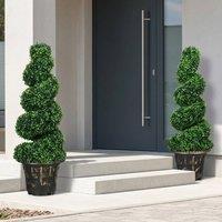 STILVORA Set of 2 Artificial Spiral Boxwood Topiary Trees with Pots, 90cm, Indoor & Outdoor in Green