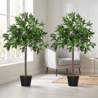 STILVORA Artificial Bay Tree Set of 2 90 cm with Nursery Pots in Green