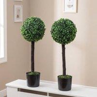 STILVORA Set of 2 Artificial Boxwood Trees in Pots in Green