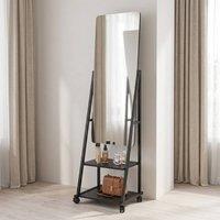 STILVORA Full Length Mirror with Shelves & Wheels Black