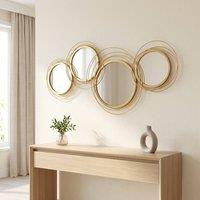 STILVORA 107cm Metal Wall Mirror, Four-Part Waved Circle Design, Gold