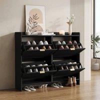 STILVORA Shoe Cabinet 110 cm with Flip Storage Black