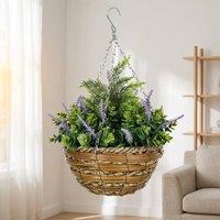 STILVORA Set of 2 Artificial Hanging Plants with Wicker Pots in Green