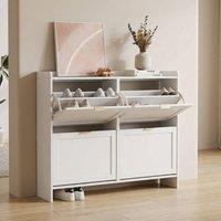 STILVORA Shoe Cabinet with Flip Storage & Adjustable Shelves in White
