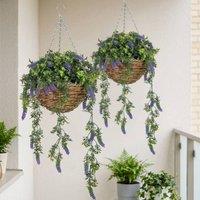 STILVORA Set of 2 Artificial Hanging Lavender Plants in Purple