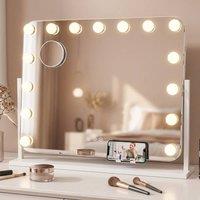 STILVORA Tabletop Makeup Mirror with 14 LED Bulbs & USB in White