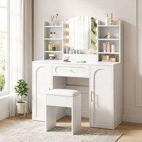 STILVORA Dressing Table with LED Mirror, Stool & Storage in White