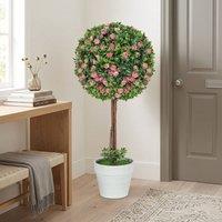 STILVORA Set of 2 Artificial Rose Topiary Plants in Pots 60 cm in Pink