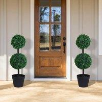 STILVORA Set of 2 Artificial Topiary Trees in Pots in Green