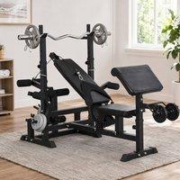STILVORA Weight Bench with Barbell Rack & Preacher Curl Pad in Black