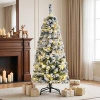 STILVORA Pre-Lit Artificial Christmas Tree with Snow-Covered Tips in Green