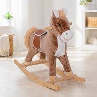 STILVORA Children's Rocking Horse Plush Toy with Wooden Base