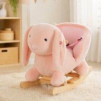 STILVORA Children's Rocking Rabbit with Sound & Seatbelt Pink