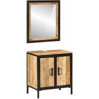 Berkfield Home 2 Piece Bathroom Furniture Set Iron & Solid Wood Mango in Brown