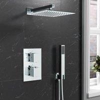 Nes Home 2 Dial 2 Way Square Concealed Thermostatic Shower Mixer, Head, Handset in Metallic Silver