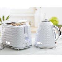 Daewoo White 'Argyle' 1.7 Litre Jug Kettle & 2 Slice Toaster Set