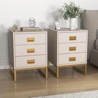 Melody Maison Pair Of 3 Drawer Bedside Table - Elle Stone Range in Beige