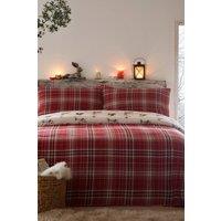 Dreams & Drapes 'Derwent Check' Brushed Cotton Reversible Woodland Animal Print Duvet Cover Set in Natural | Size: Super King