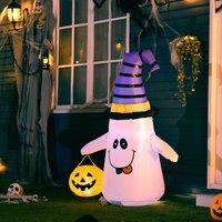 HOMCOM Witch Ghost Halloween Inflatable Decoration Lights Fan Outdoor Fun