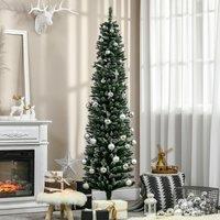 HOMCOM 6FT Artificial Snow Dipped Christmas Tree Xmas Holiday Pencil Tree in Green