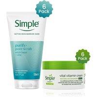 Simple Clear Pore Scrub 150ml & Night Cream 50ml 6-Pack Bundle in White