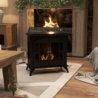 HOMCOM Freestanding Ethanol Fireplace Bioethanol Fire w/ 0.9L Tank 3 Hours Burning Time in Black