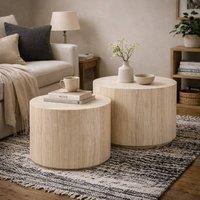 Wyld Haus Munkebo Set of 2 Round Travertine Effect Coffee Tables in Natural