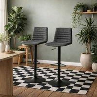 Wyld Haus Aalborg Set of 2 Bar Stools - Grey Upholstered Fabric, Etched Back, Gas Lift