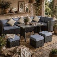 Wyld Haus Vihatta 9 Seater Grey Rattan Corner Dining Sofa Set