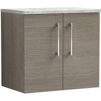 Balterley Level 600mm Wall Hung 2 Door Unit with Laminate Worktop - Solace Oak in Brown