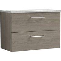 Balterley Level 800mm Wall Hung 2 Drawer Unit with Laminate Worktop - Solace Oak in Brown