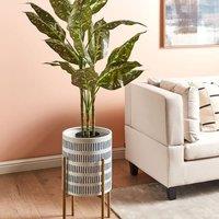 Wyld and Coco White Blue Gold Iron Plant Stand 31 x 31 x 58 cm | Size: Medium