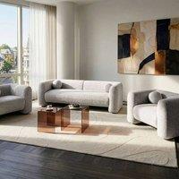 Wyld and Coco Retro Glam 5-Seater Beige Textured Fabric Sofa Set with Armchair