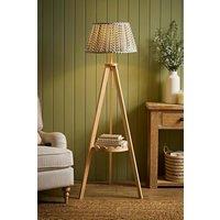 ValueLights Morrigan Ditsy Floral Pleated Shade Scallop Wooden Tripod Floor Lamp in Green