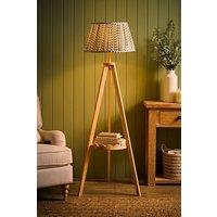ValueLights Morrigan Ditsy Floral Shade Scallop Wooden Tripod Floor Lamp with Bulb in Green