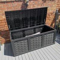 Samuel Alexander Huge XXL 634 Litre Rattan Effect Garden Storage Box with Sit on Lid in Black